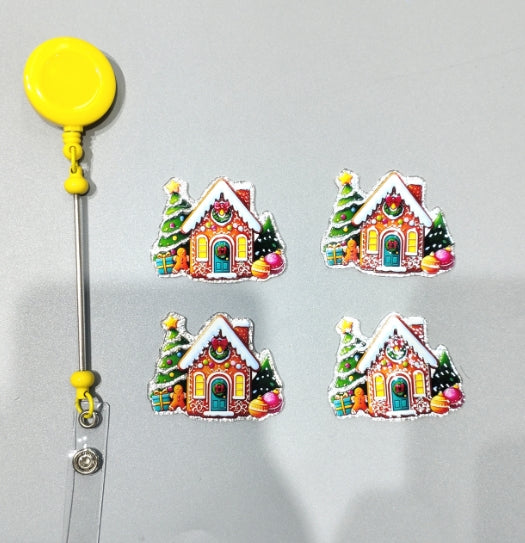 Wholesale 10pcs/Pack Christmas House DIY Acrylic Flatbacks for Badge Reels Keychains